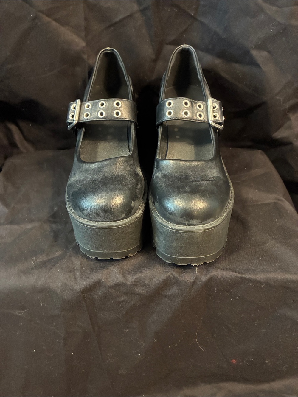 Hot Topic Black Chunky Platform Mary Janes with Grommet Strap